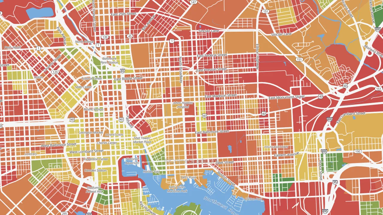 Hopkins-Middle East, Baltimore, MD Map of Arson Rates