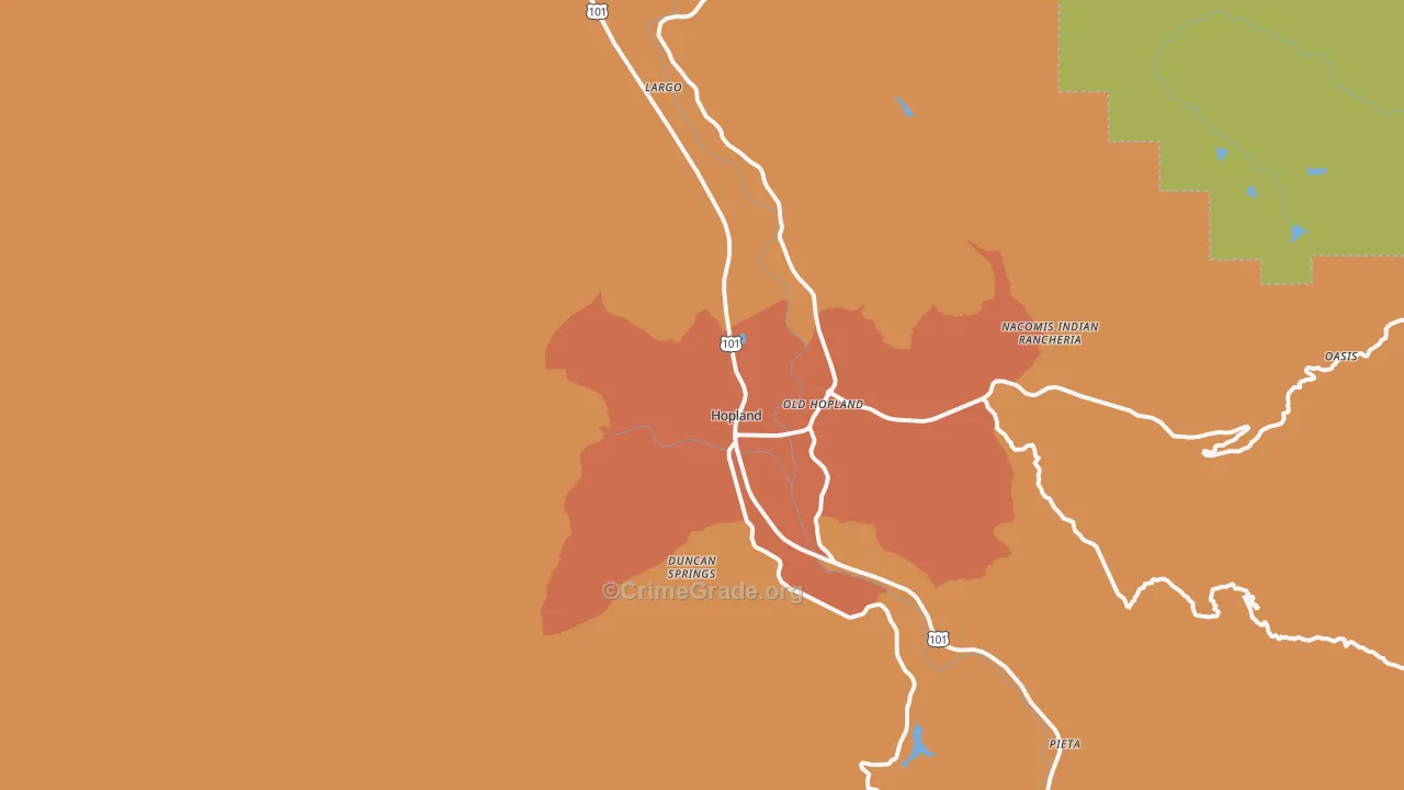 Hopland, CA Map of Arson Rates