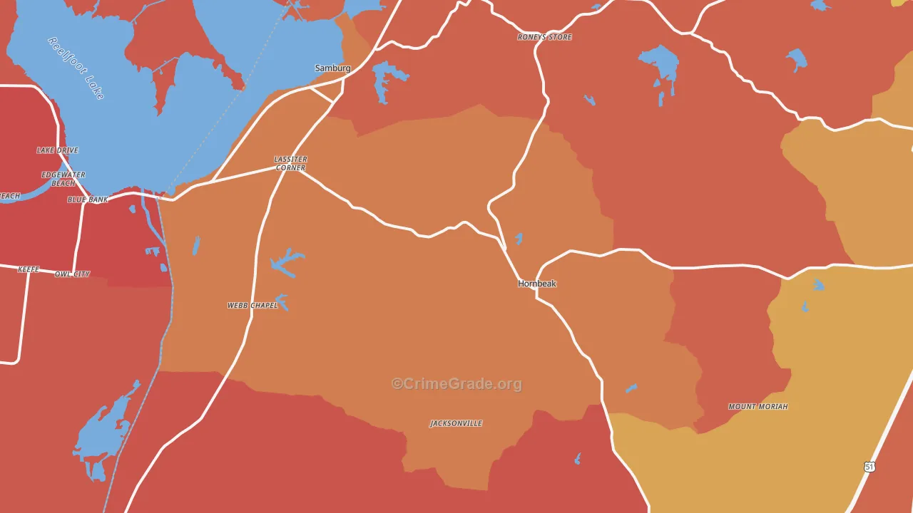 Hornbeak, TN Map of Arson Rates