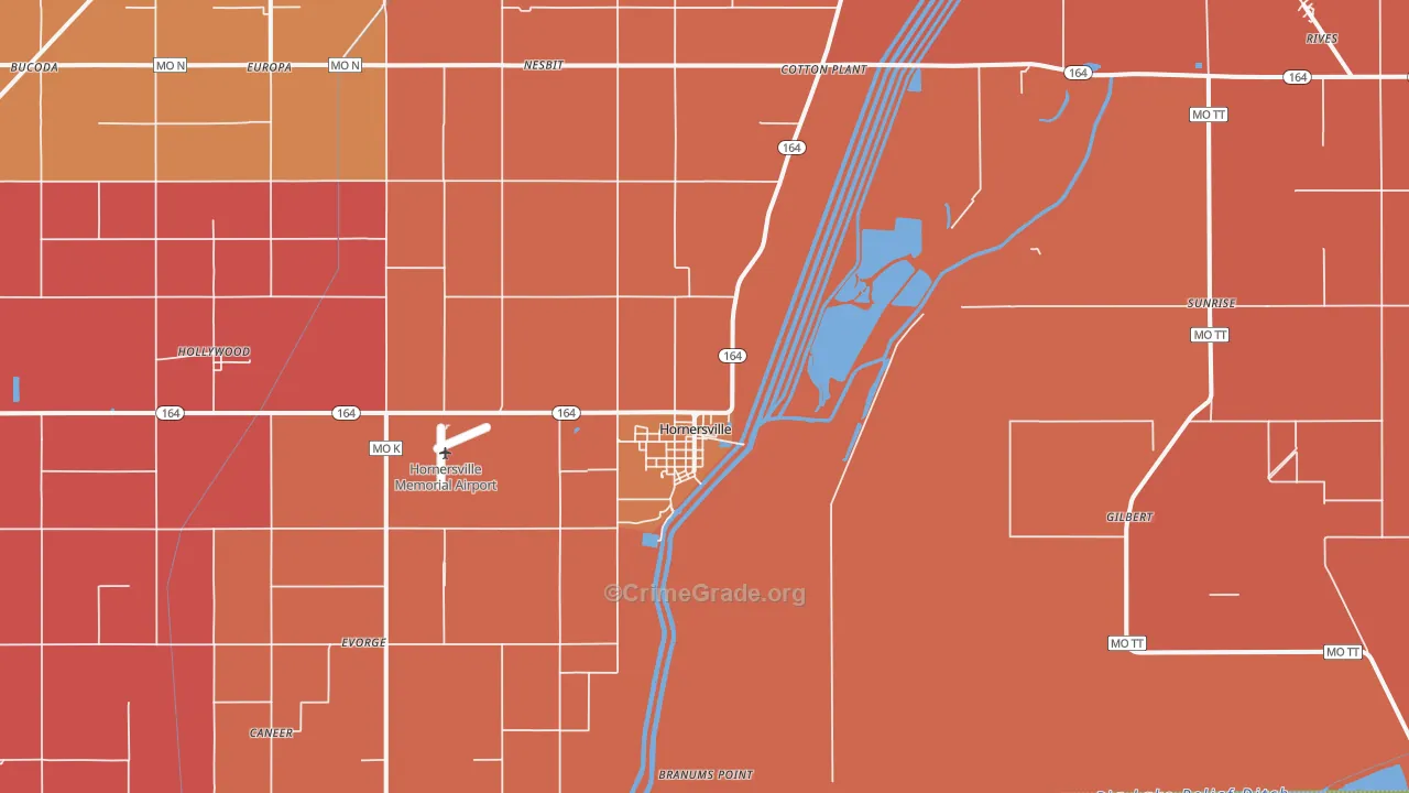 Hornersville, MO Map of Arson Rates