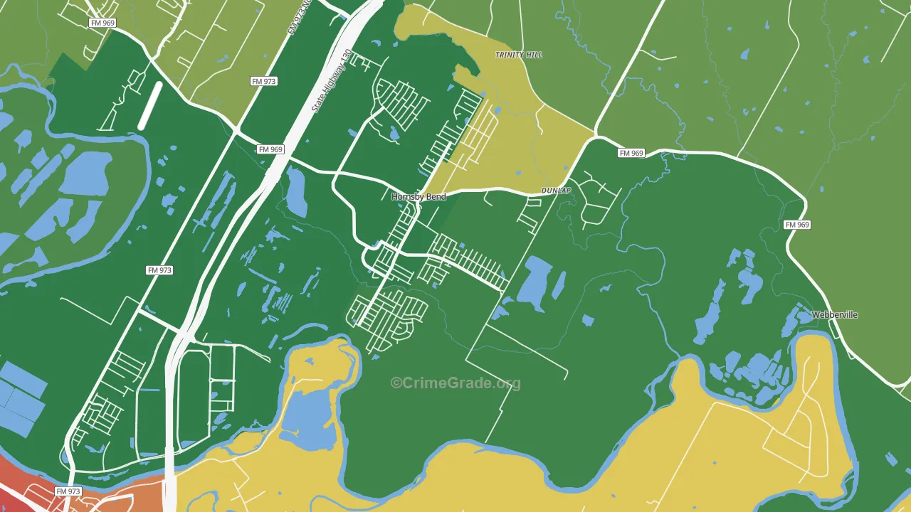 Hornsby Bend, TX Map of Arson Rates