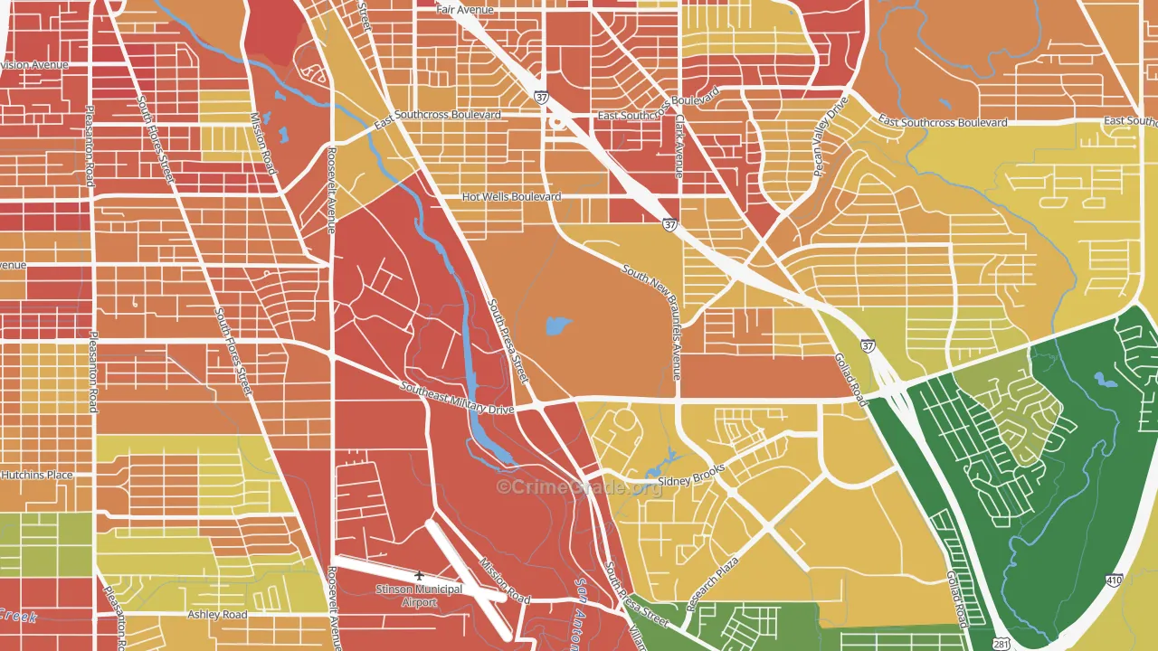 Hot Wells, San Antonio, TX Map of Arson Rates