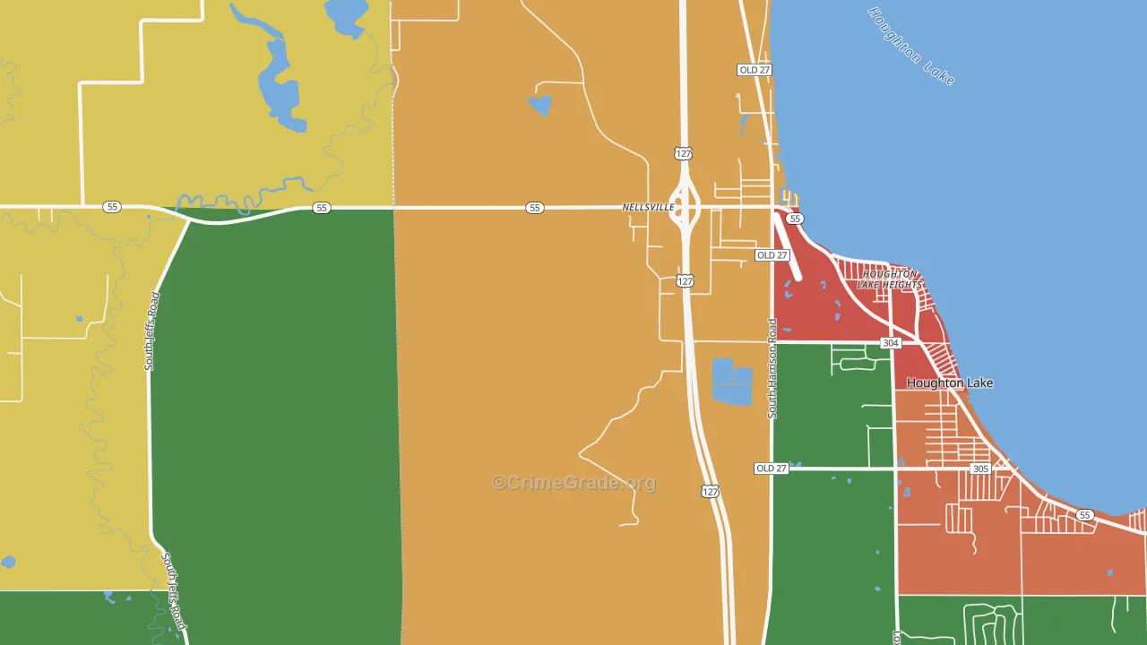Houghton Lake Heights, MI Map of Arson Rates