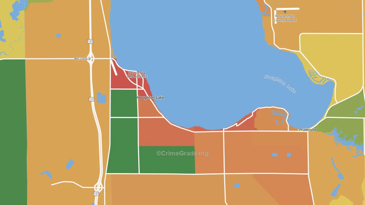 Houghton Lake, MI Map of Arson Rates