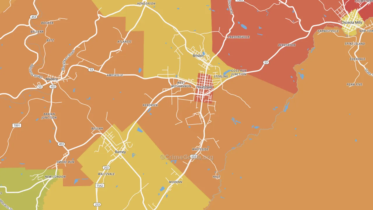 Houtzdale, PA Map of Arson Rates