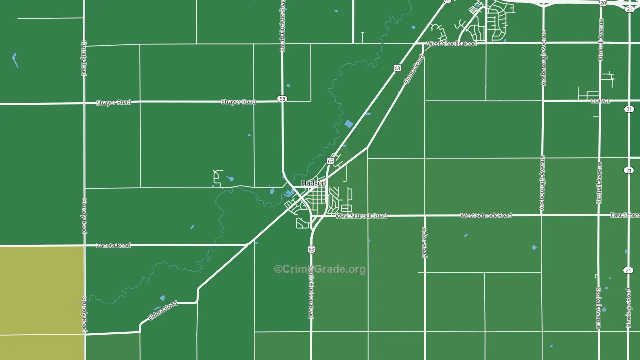 Hudson, IA Map of Arson Rates