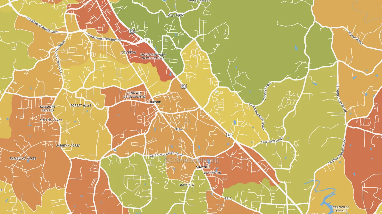 Hudson, NC Map of Arson Rates