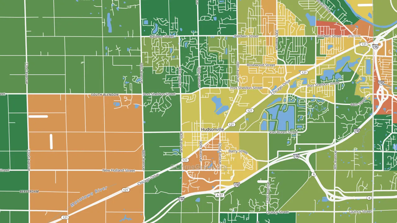 Hudsonville, MI Map of Arson Rates