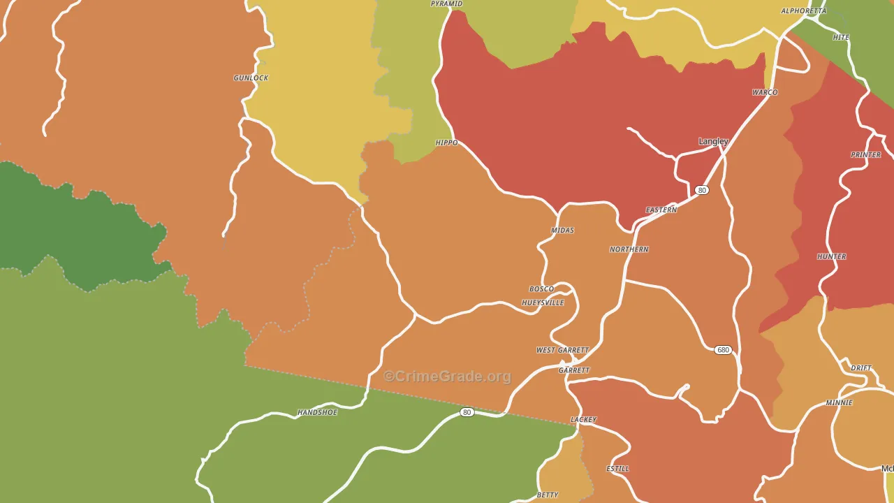 Hueysville, KY Map of Arson Rates