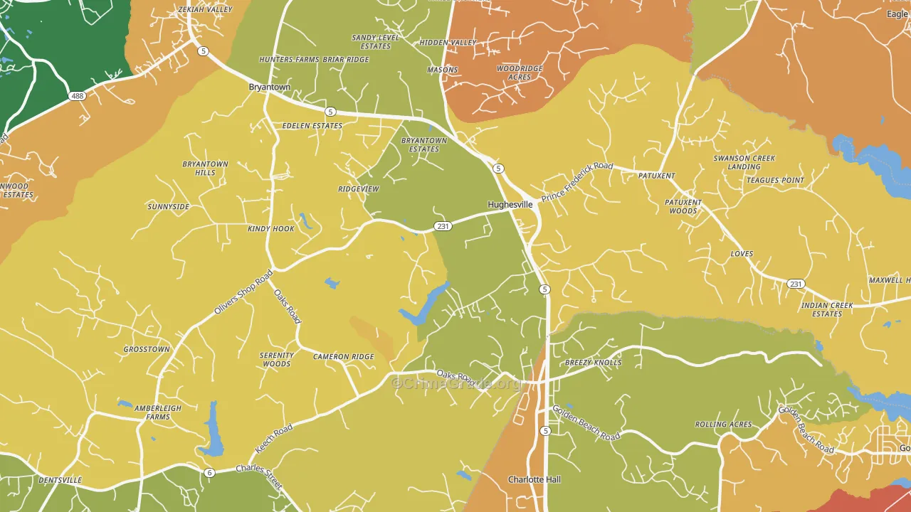 Hughesville, MD Map of Arson Rates