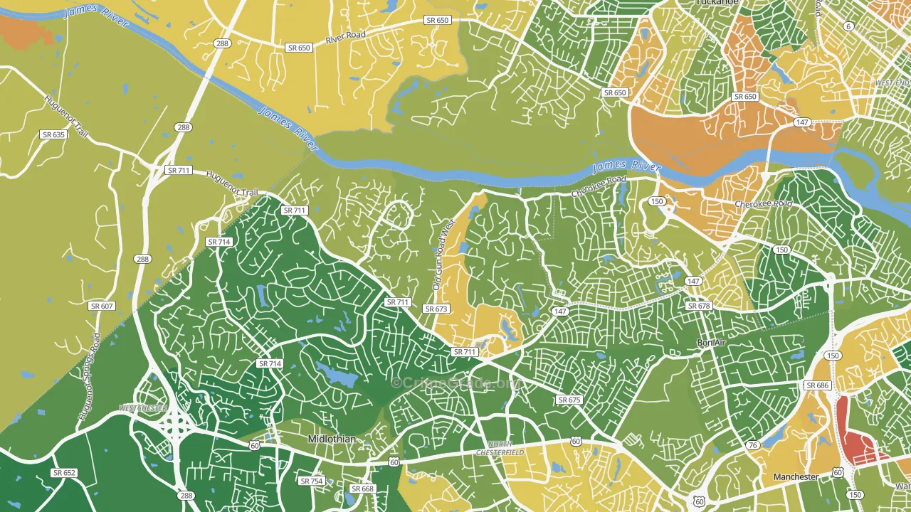 Huguenot, Richmond, VA Map of Arson Rates