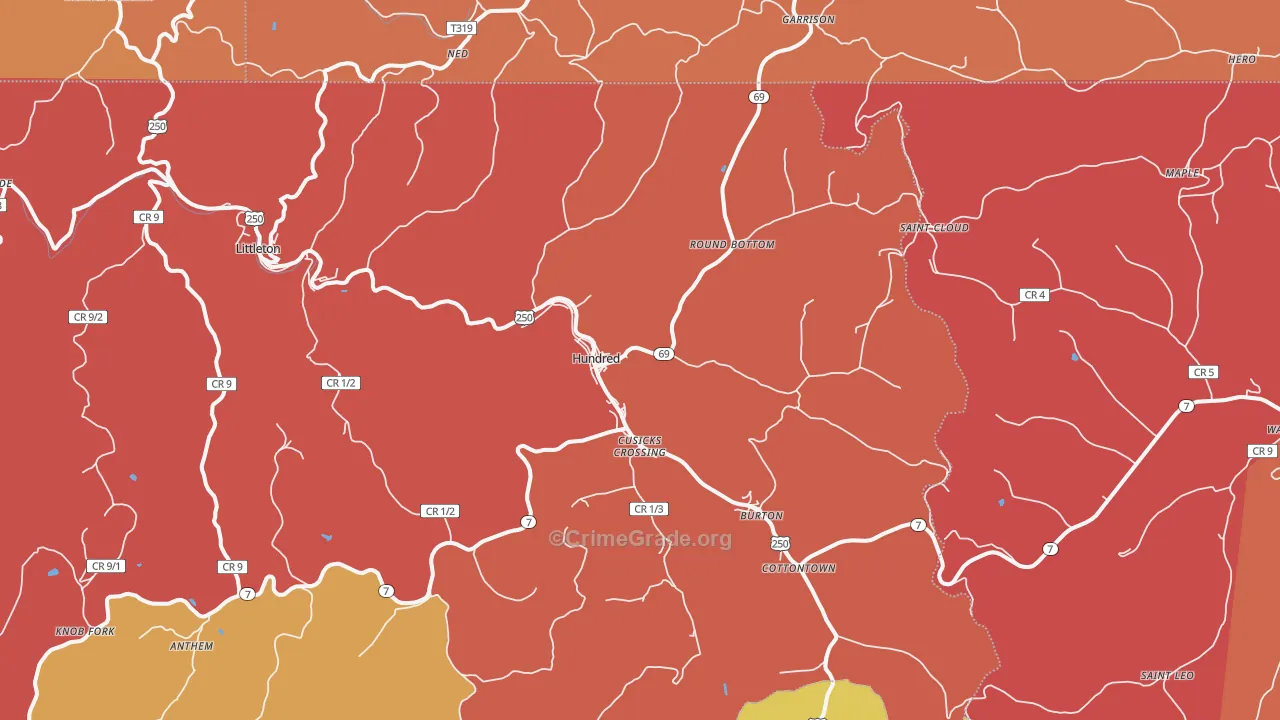 Hundred, WV Map of Arson Rates