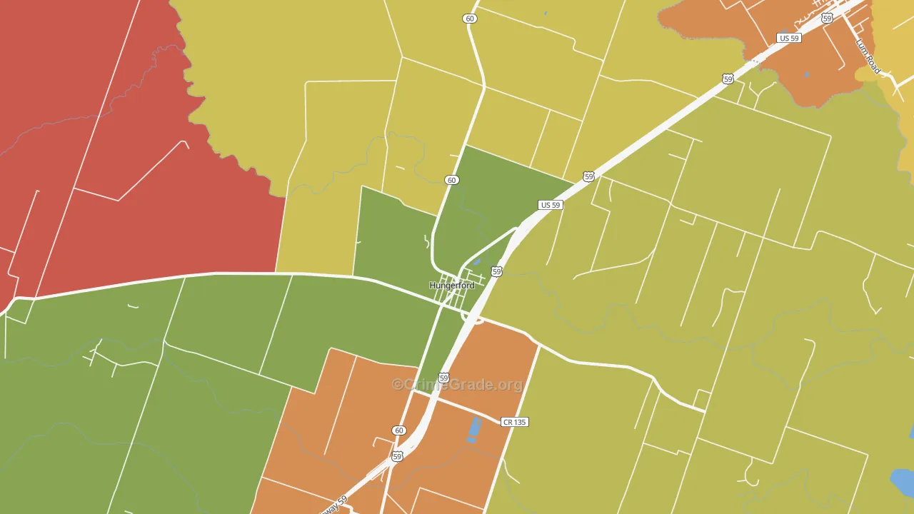 Hungerford, TX Map of Arson Rates