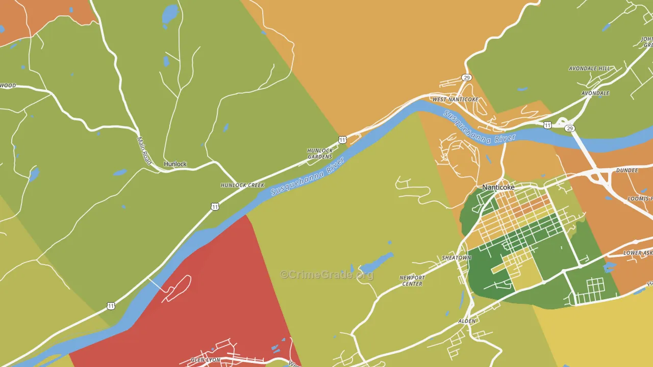 Hunlock Gardens, PA Map of Arson Rates