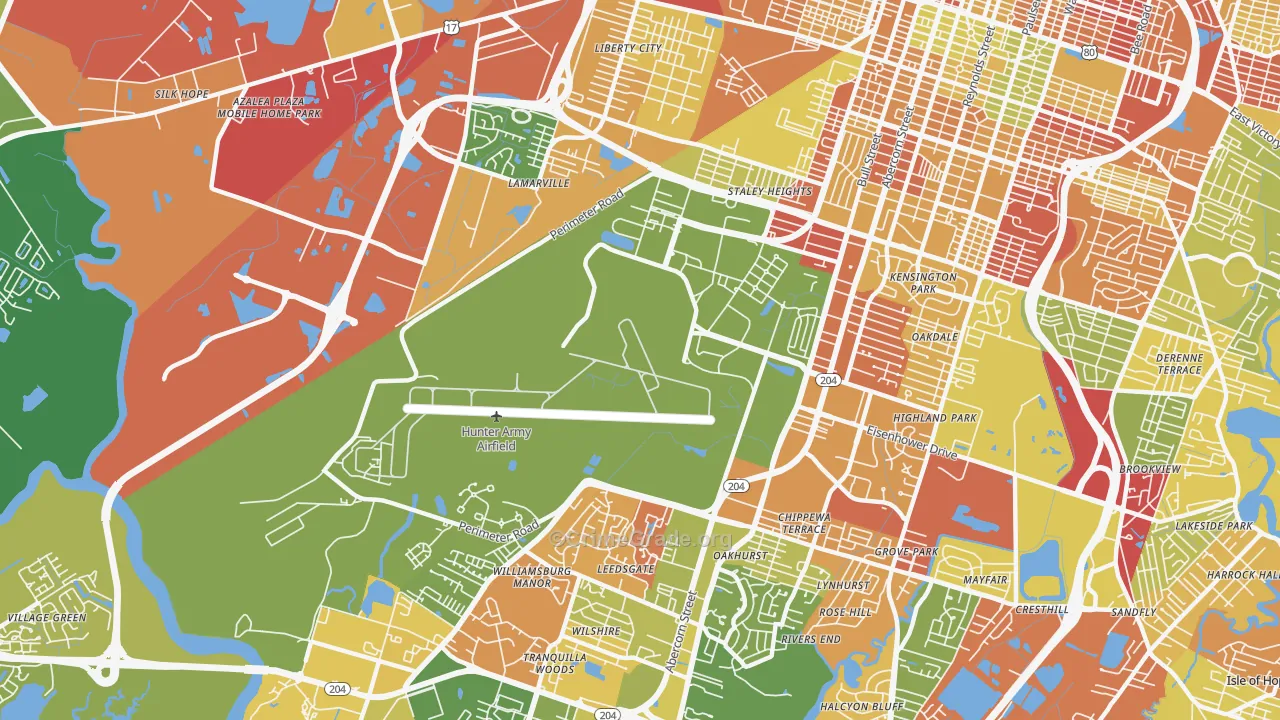 Hunter Army Airfield, Savannah, GA Map of Arson Rates