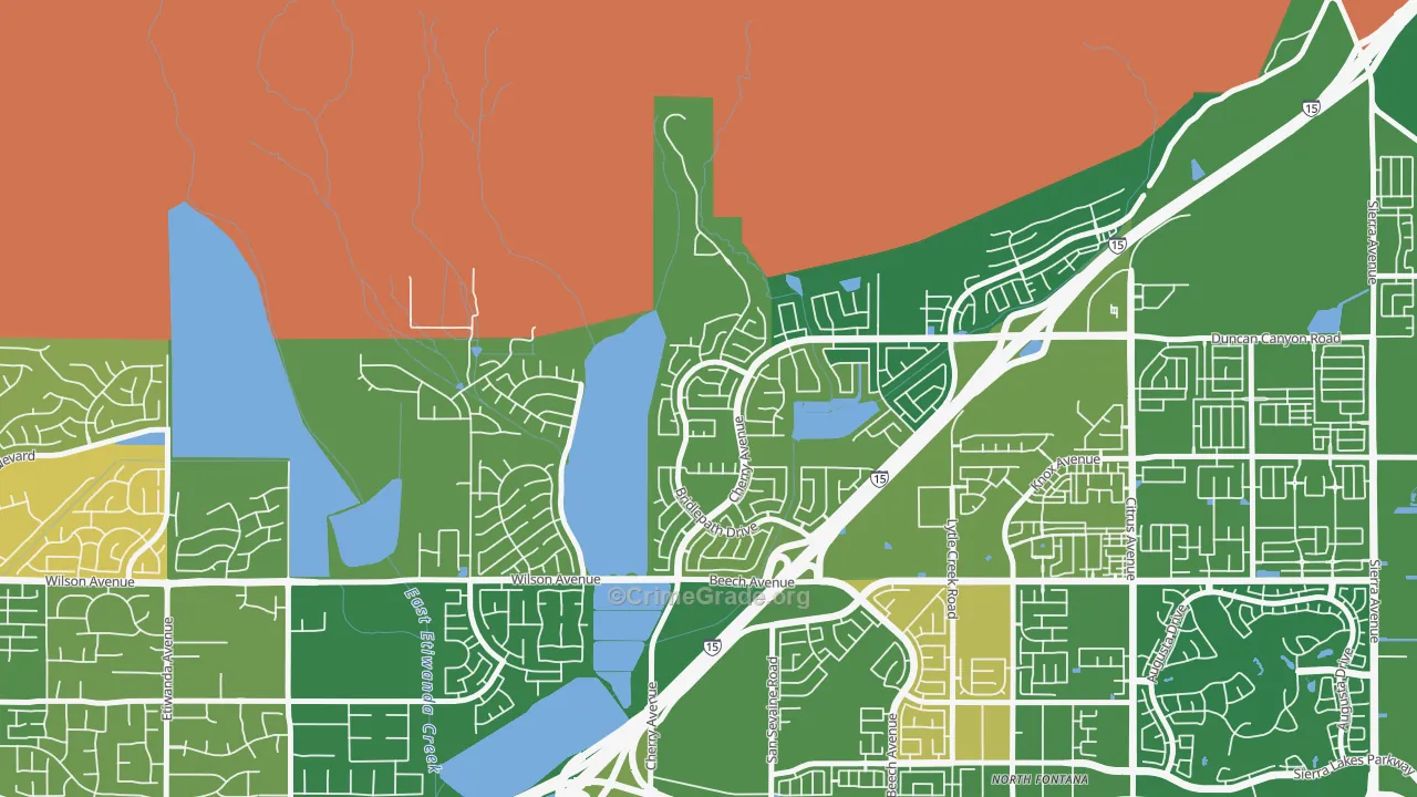 Hunter's Ridge, Fontana, CA Map of Arson Rates