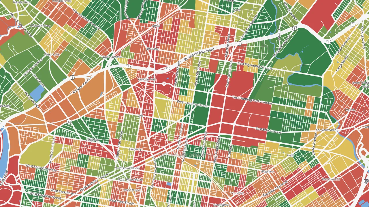 Hunting Park, Philadelphia, PA Map of Arson Rates