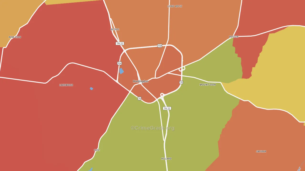 Huntingdon, TN Map of Arson Rates