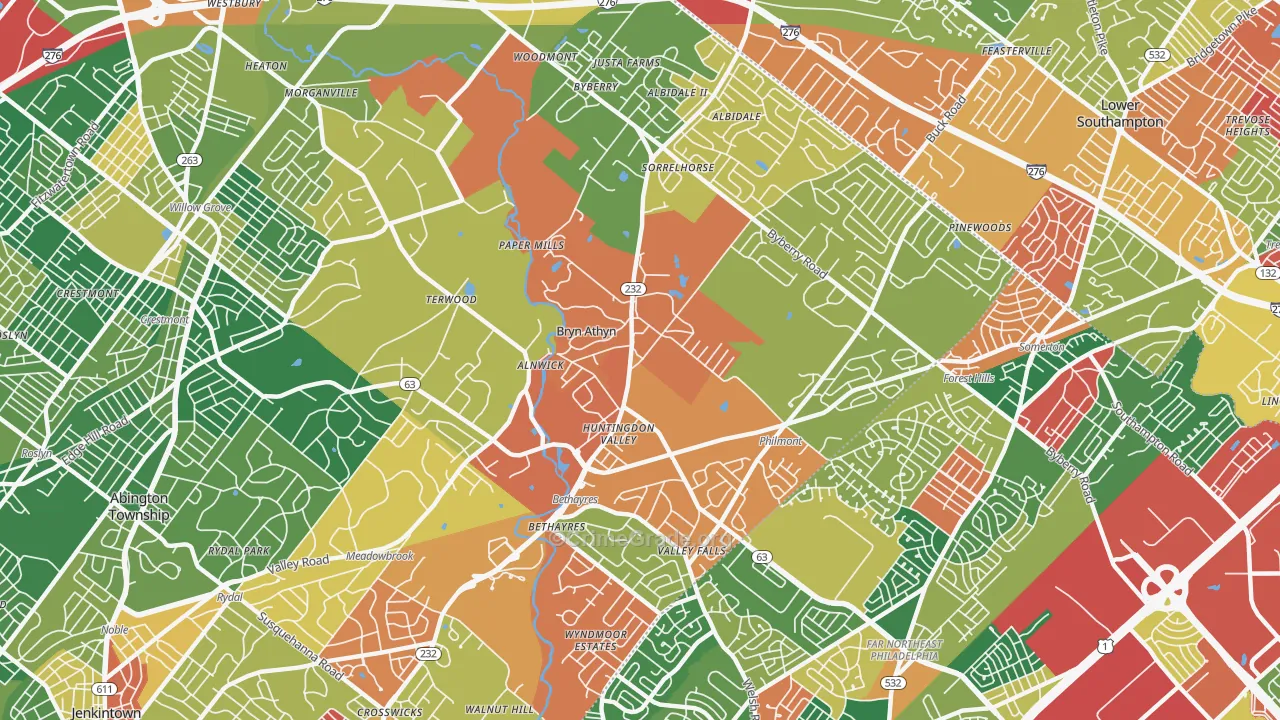 Huntingdon Valley, PA Map of Arson Rates