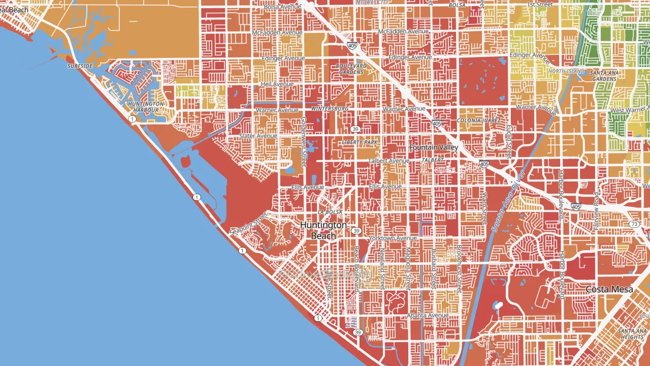 Huntington Beach, CA Map of Arson Rates