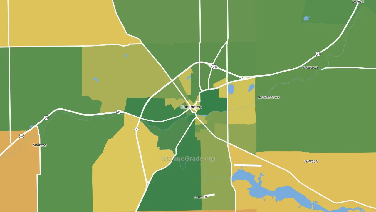 Huntington, IN Map of Arson Rates