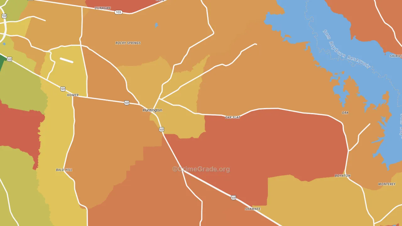 Huntington, TX Map of Arson Rates