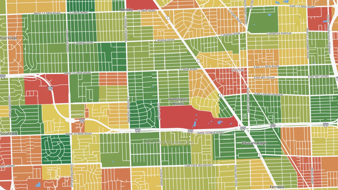 Huntington Woods, MI Map of Arson Rates