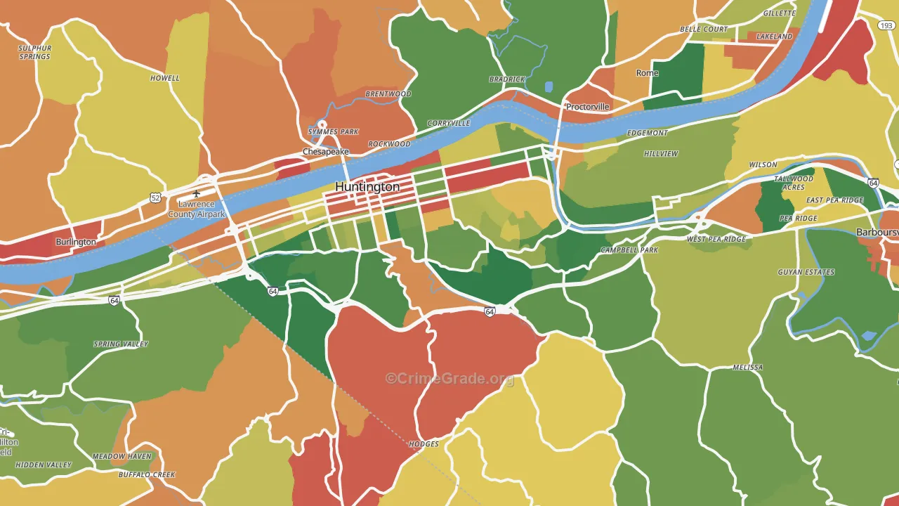 Huntington, WV Map of Arson Rates