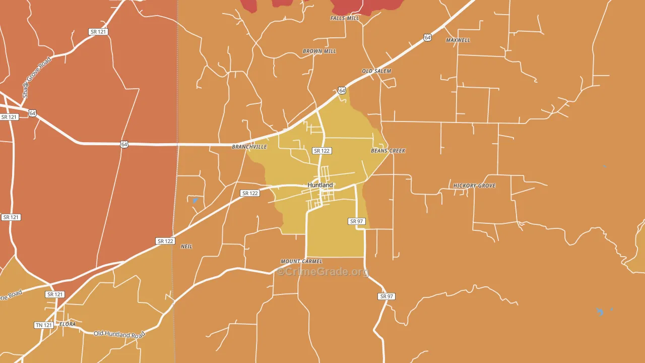 Huntland, TN Map of Arson Rates