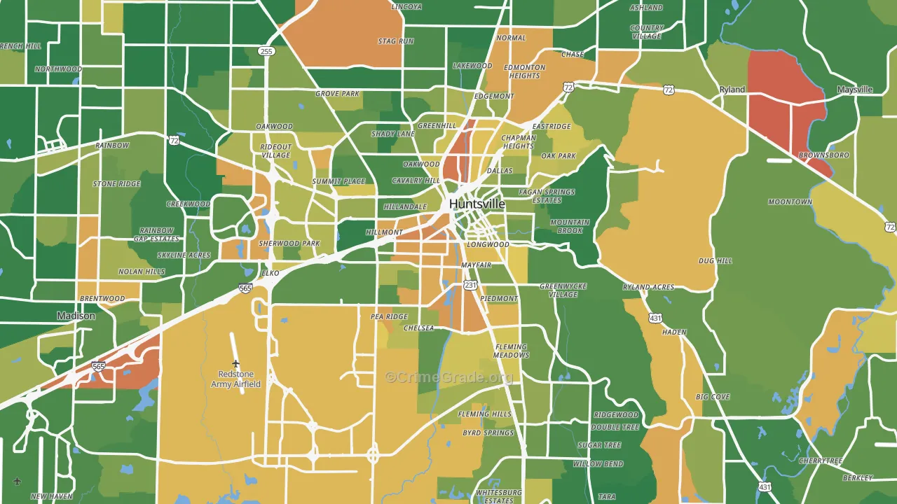 Huntsville, AL Map of Arson Rates