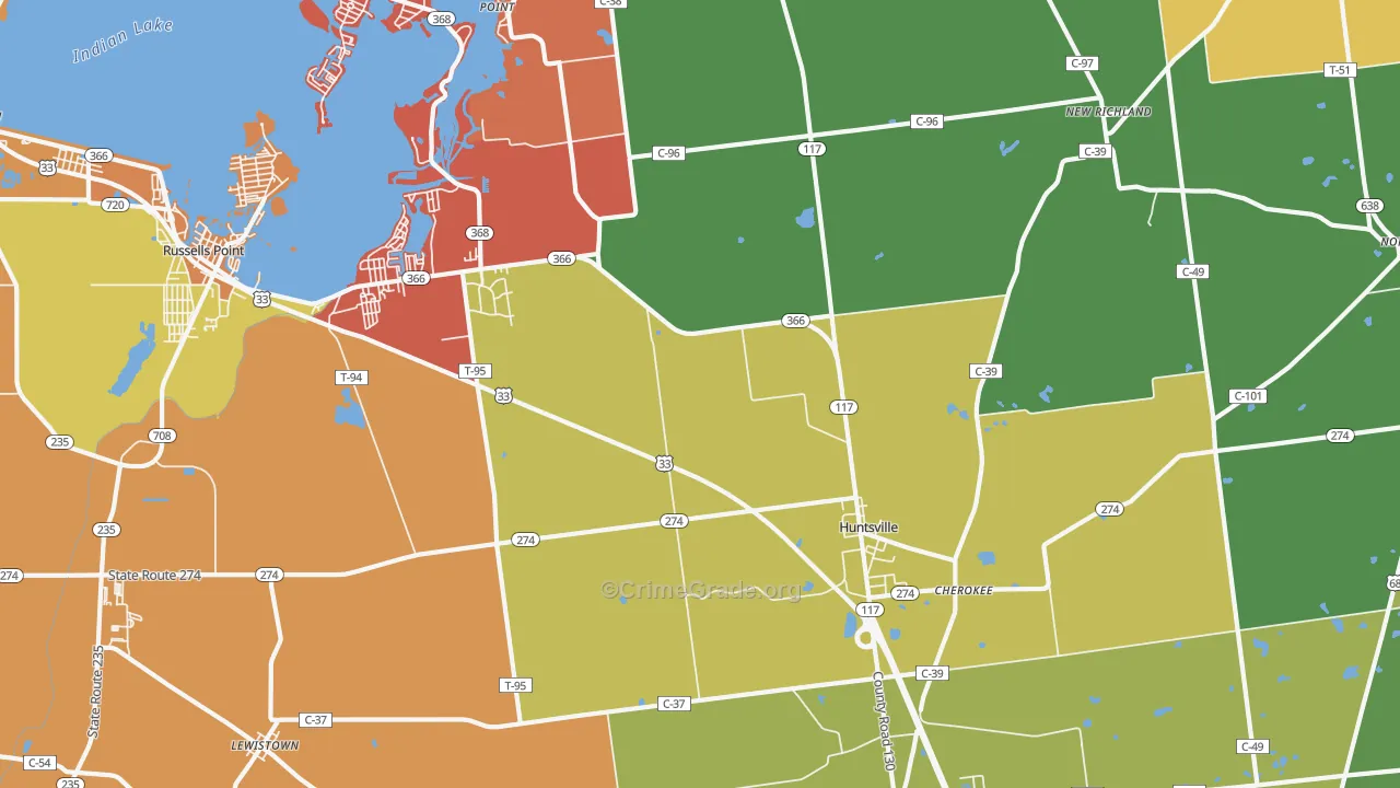 Huntsville, OH Map of Arson Rates