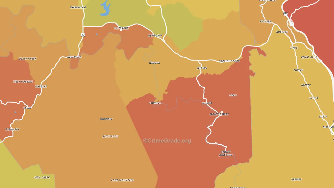 Huntsville, TN Map of Arson Rates