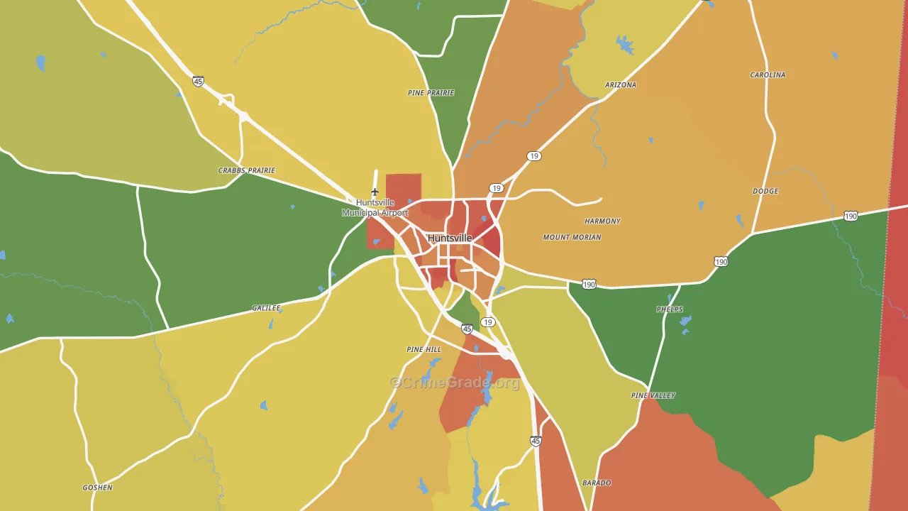 Huntsville, TX Map of Arson Rates