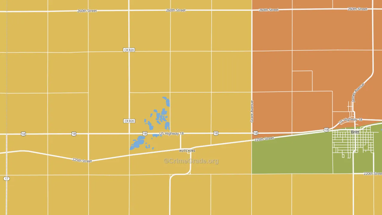 Hutchins, IA Map of Arson Rates