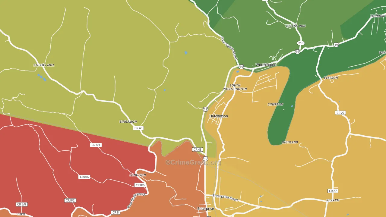 Hutchinson, WV Map of Arson Rates