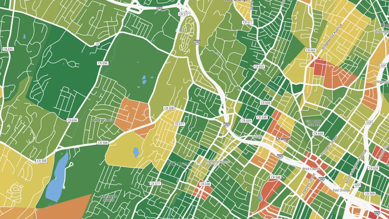 Hutton Park, West Orange, NJ Map of Arson Rates