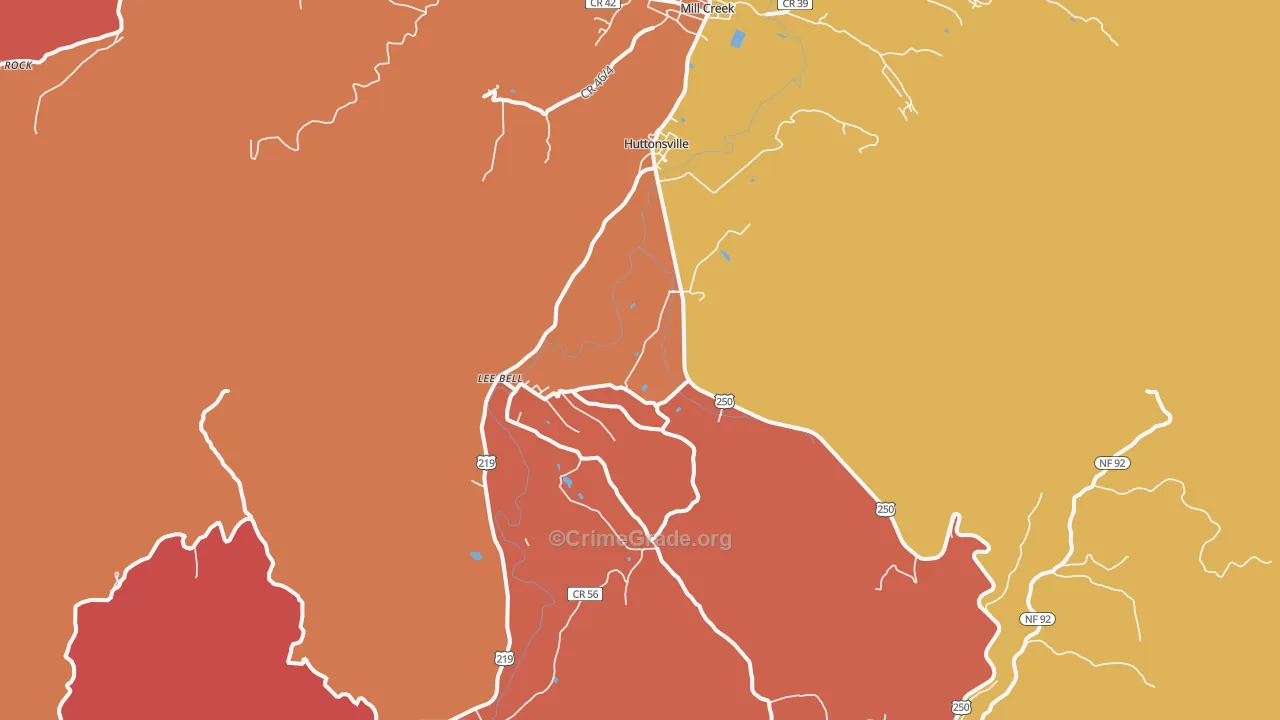Huttonsville, WV Map of Arson Rates