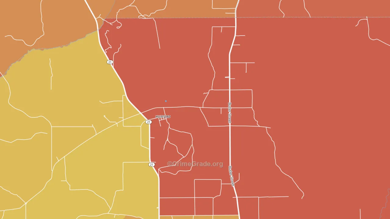 Huxford, AL Map of Arson Rates