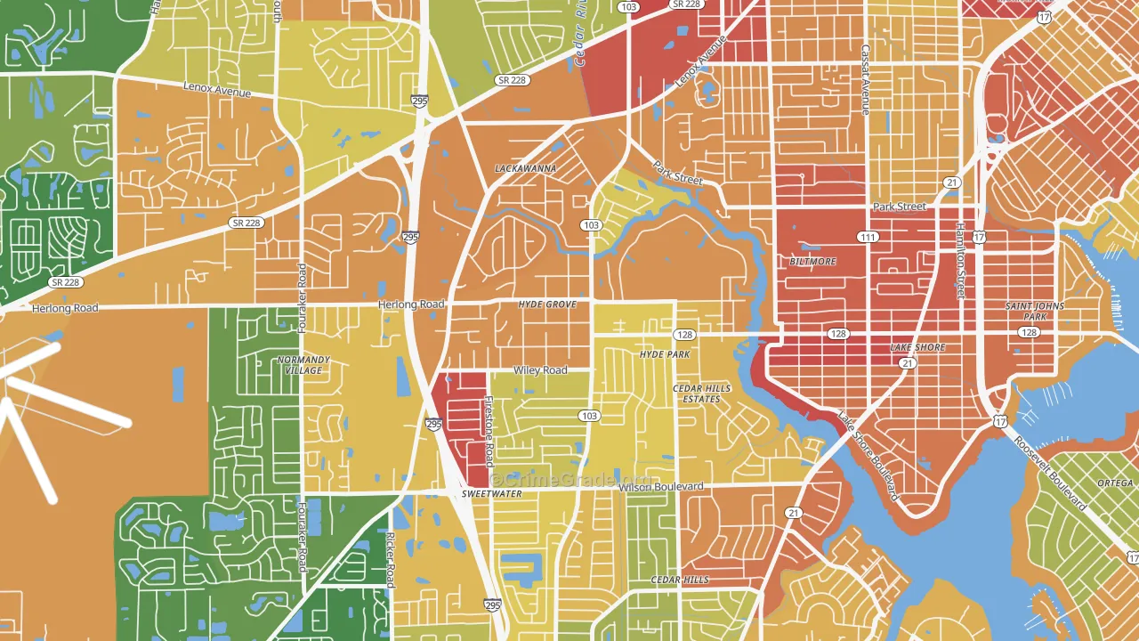 Hyde Park, Jacksonville, FL Map of Arson Rates
