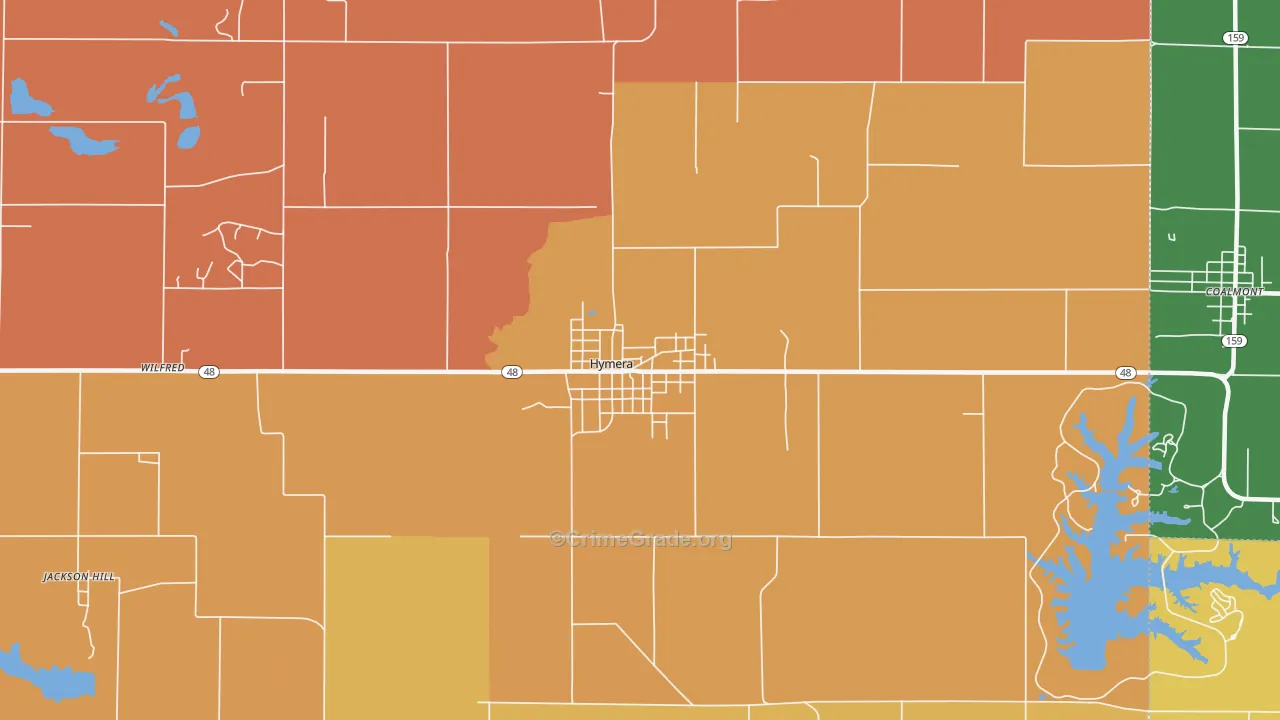 Hymera, IN Map of Arson Rates
