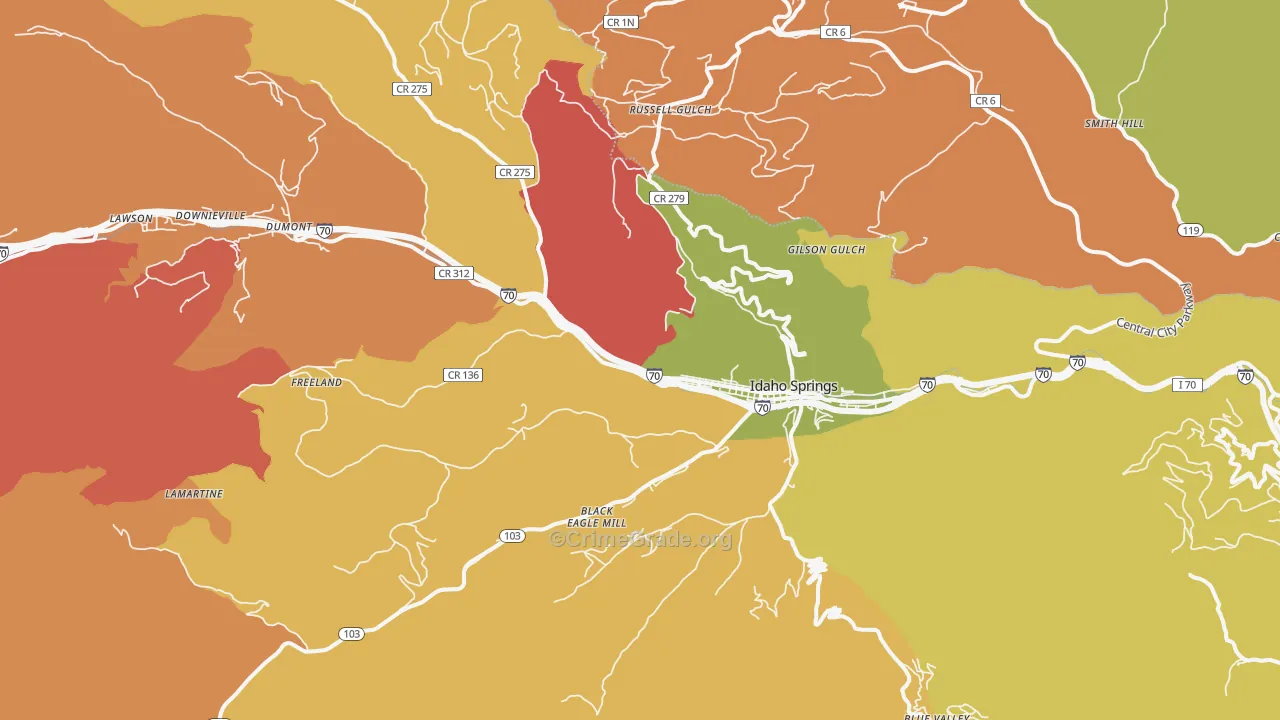 Idaho Springs, CO Map of Arson Rates