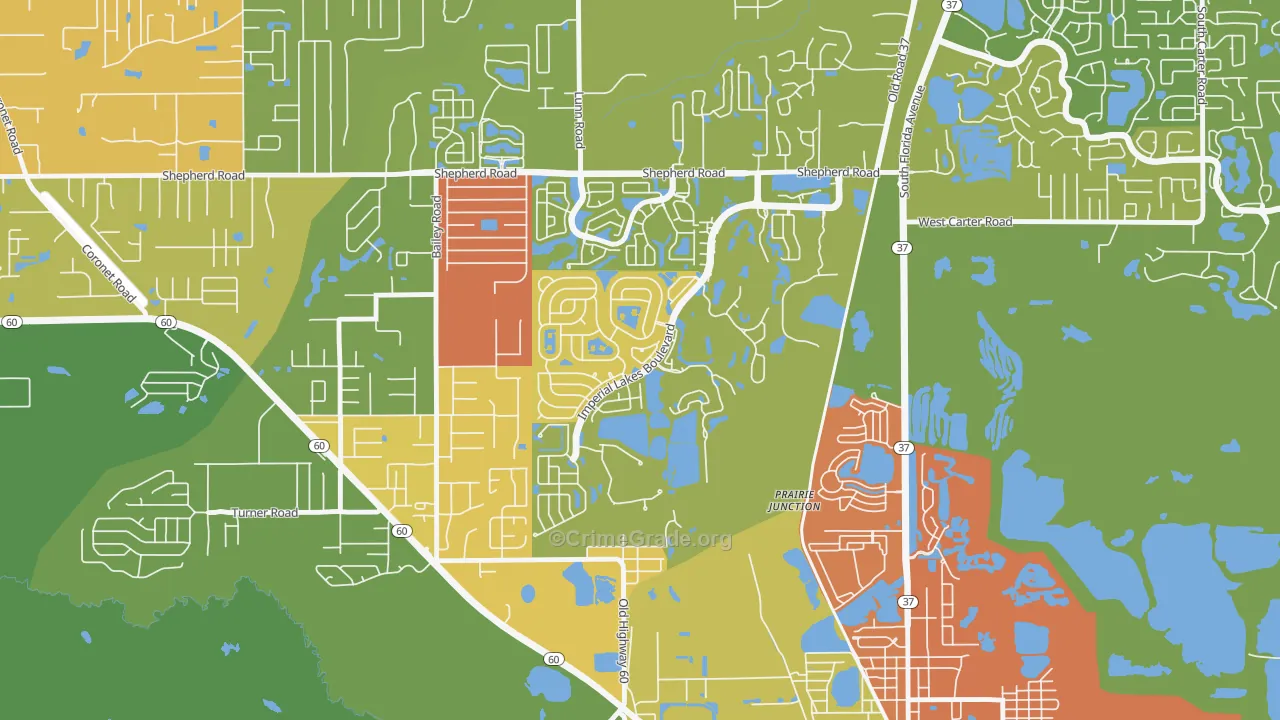 Imperial Lakes, Fuller Heights, FL Map of Arson Rates