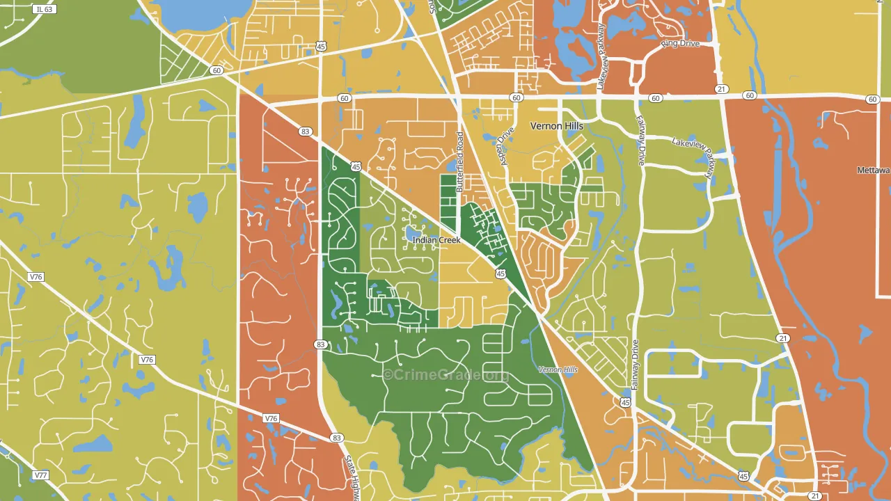 Indian Creek, IL Map of Arson Rates