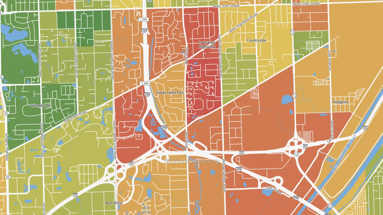 Indian Head Park, IL Map of Arson Rates