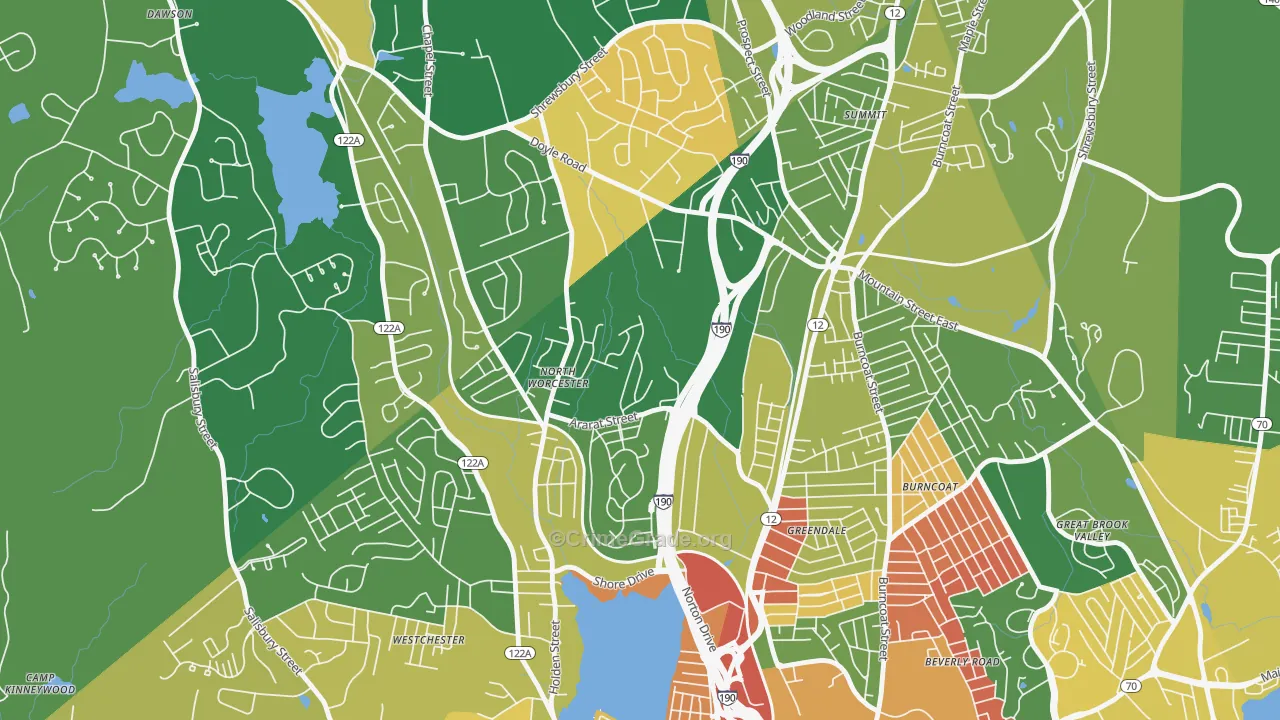 Indian Hill, Worcester, MA Map of Arson Rates