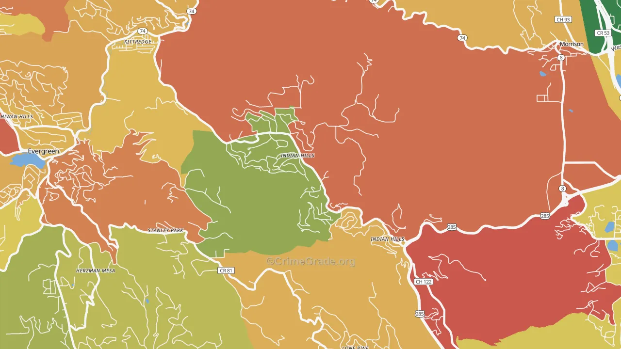 Indian Hills, CO Map of Arson Rates