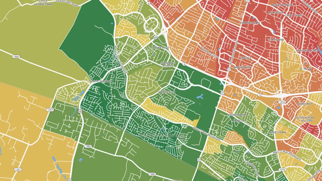 Indian Hills-Stonewall Estates-Monticello, Lexington, KY Map of Arson Rates