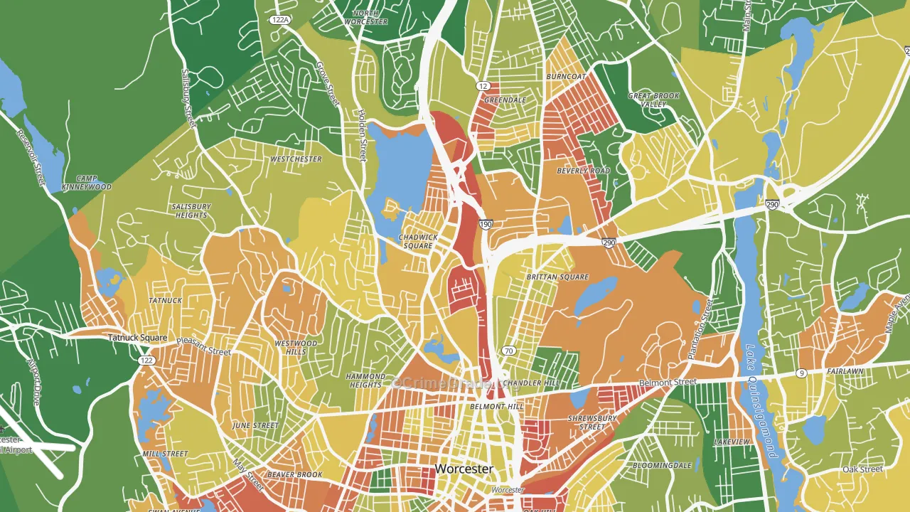 Indian Lake East, Worcester, MA Map of Arson Rates