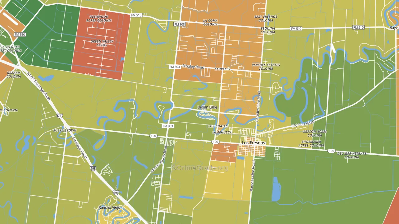 Indian Lake, TX Map of Arson Rates
