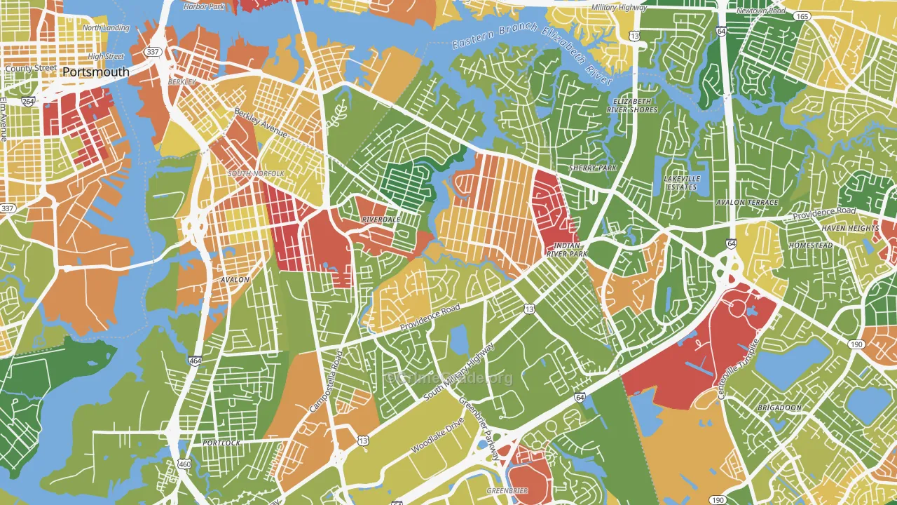 Indian River, Chesapeake, VA Map of Arson Rates